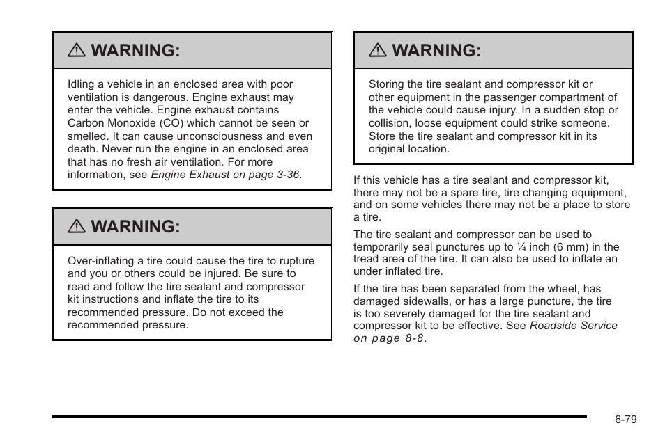 Warning | Cadillac 2010 STS User Manual | Page 435 / 536