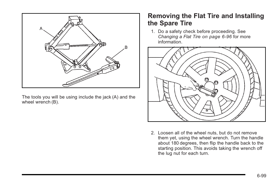 Removing the flat tire and installing the, Spare tire -99 | Cadillac 2010 STS User Manual | Page 455 / 536