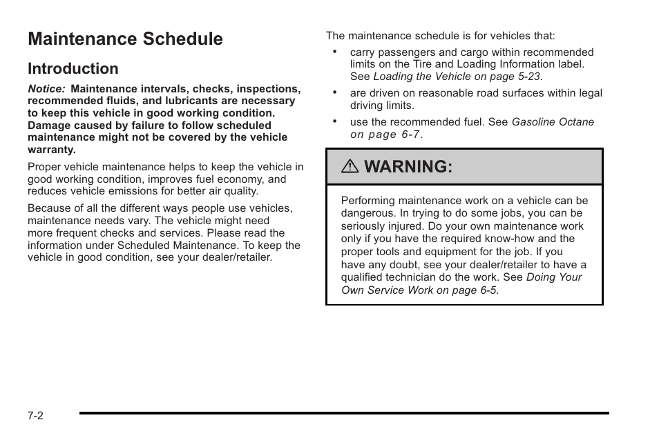 Maintenance schedule, Introduction, Maintenance schedule -2 | Introduction -2, Warning | Cadillac 2010 STS User Manual | Page 490 / 536