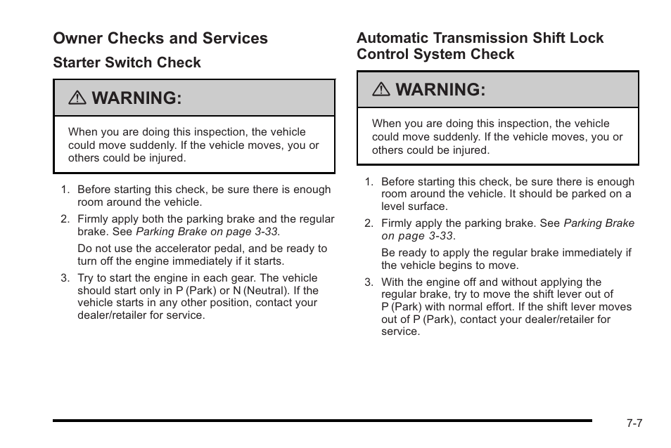Owner checks and services, Owner checks and services -7, Maintenance | Warning | Cadillac 2010 STS User Manual | Page 495 / 536