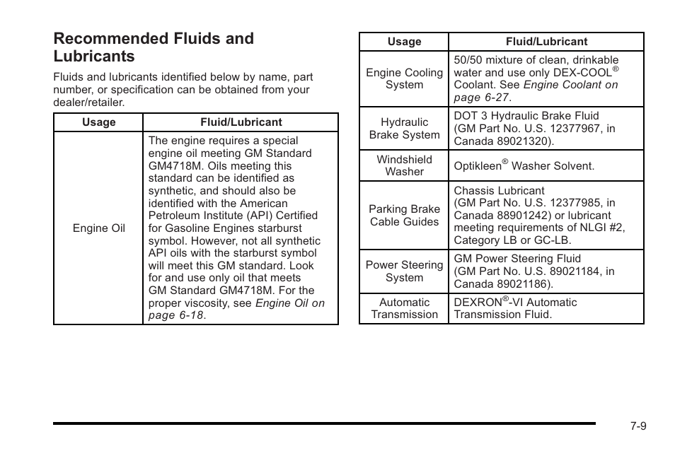 Recommended fluids and lubricants, Recommended fluids and lubricants -9 | Cadillac 2010 STS User Manual | Page 497 / 536