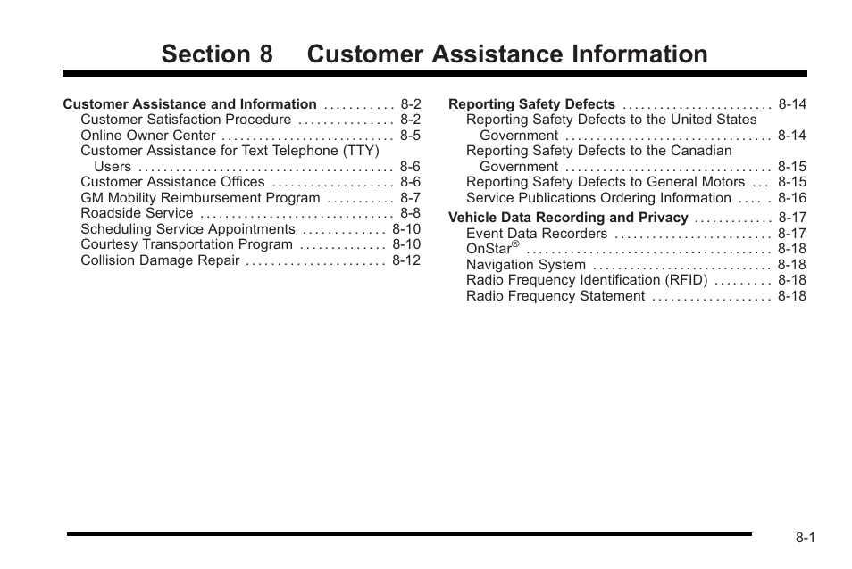 Customer assistance information | Cadillac 2010 STS User Manual | Page 505 / 536