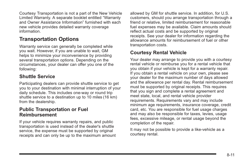 Transportation options | Cadillac 2010 STS User Manual | Page 515 / 536