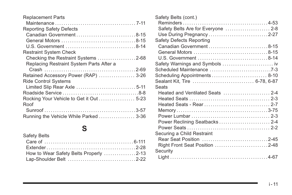 Index_s | Cadillac 2010 STS User Manual | Page 533 / 536