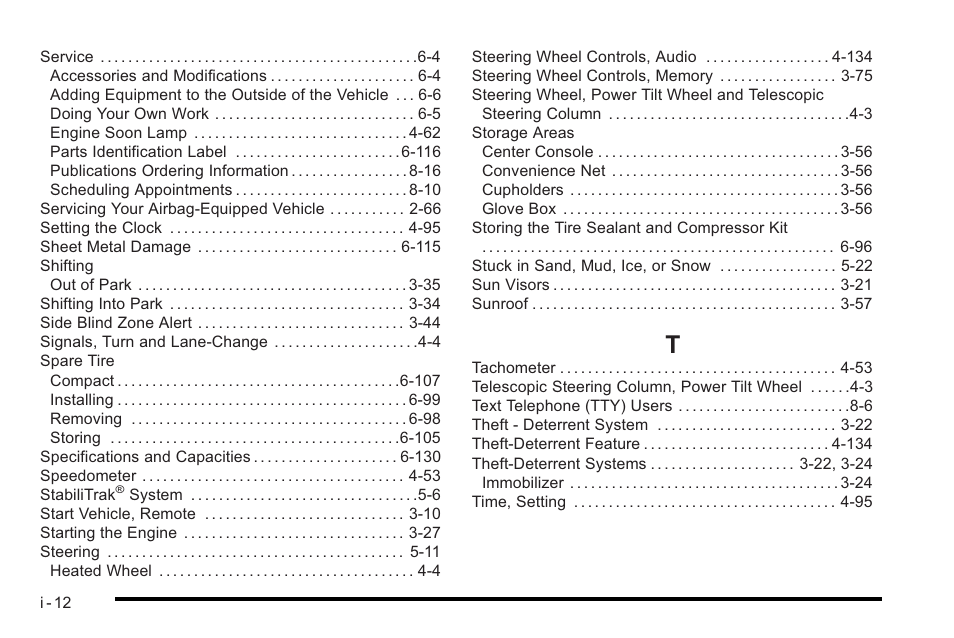 Index_t | Cadillac 2010 STS User Manual | Page 534 / 536