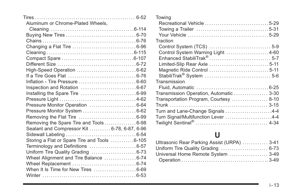 Index_u | Cadillac 2010 STS User Manual | Page 535 / 536