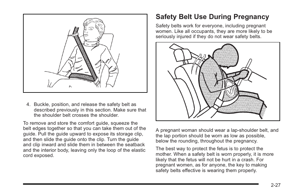 Safety belt use during pregnancy, Safety belt use during pregnancy -27 | Cadillac 2010 STS User Manual | Page 57 / 536