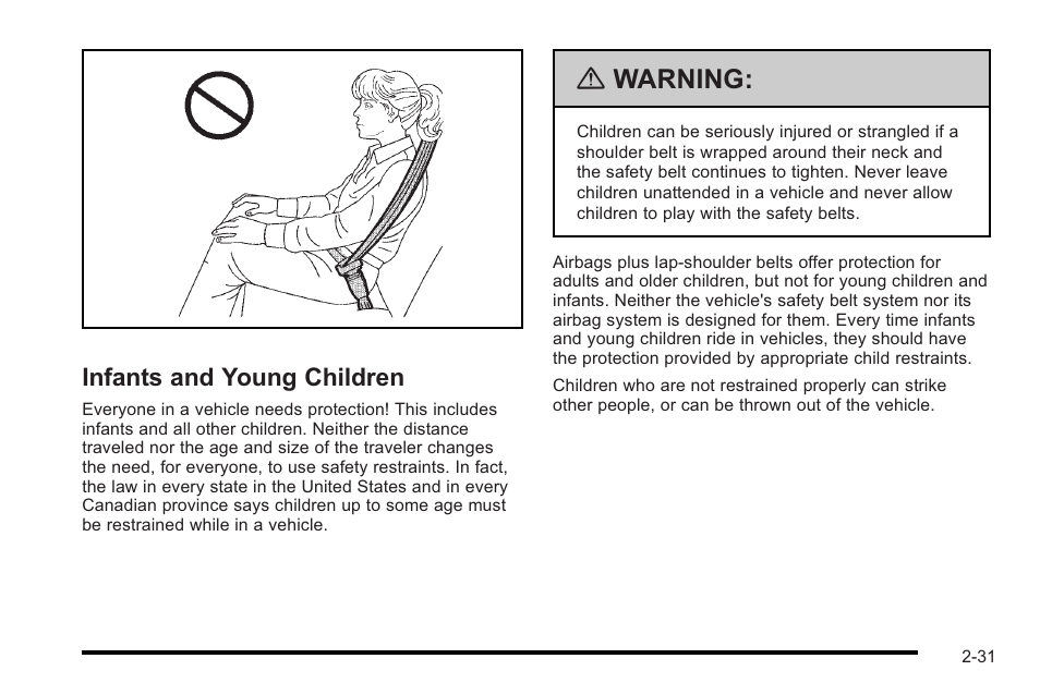 Infants and young children, Infants and young children -31, Warning | Cadillac 2010 STS User Manual | Page 61 / 536