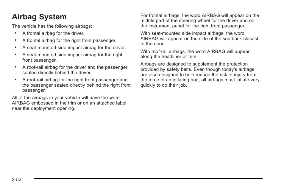 Airbag system, Airbag system -52 | Cadillac 2010 STS User Manual | Page 82 / 536