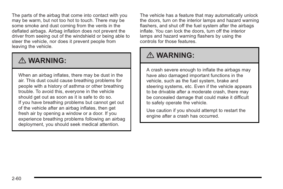 Warning | Cadillac 2010 STS User Manual | Page 90 / 536