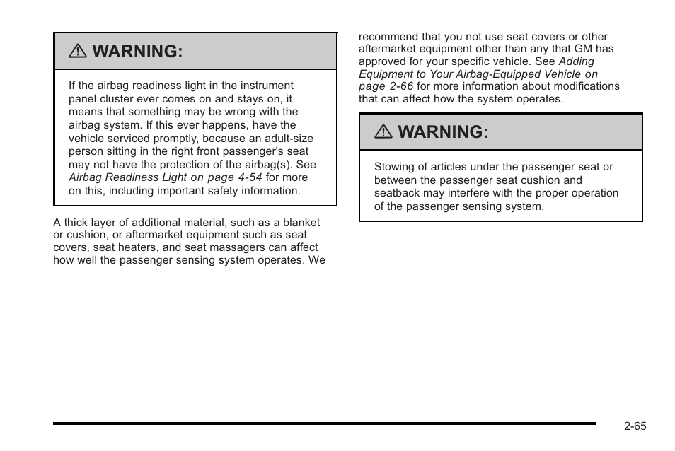 Warning | Cadillac 2010 STS User Manual | Page 95 / 536