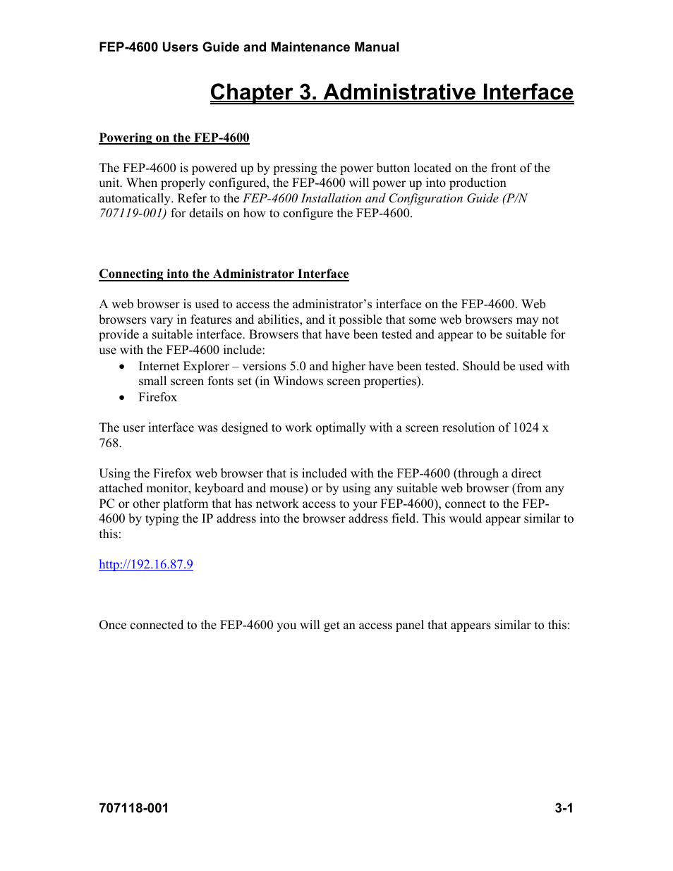Chapter 3. administrative interface | Visara FEP-4600 User Manual | Page 23 / 79