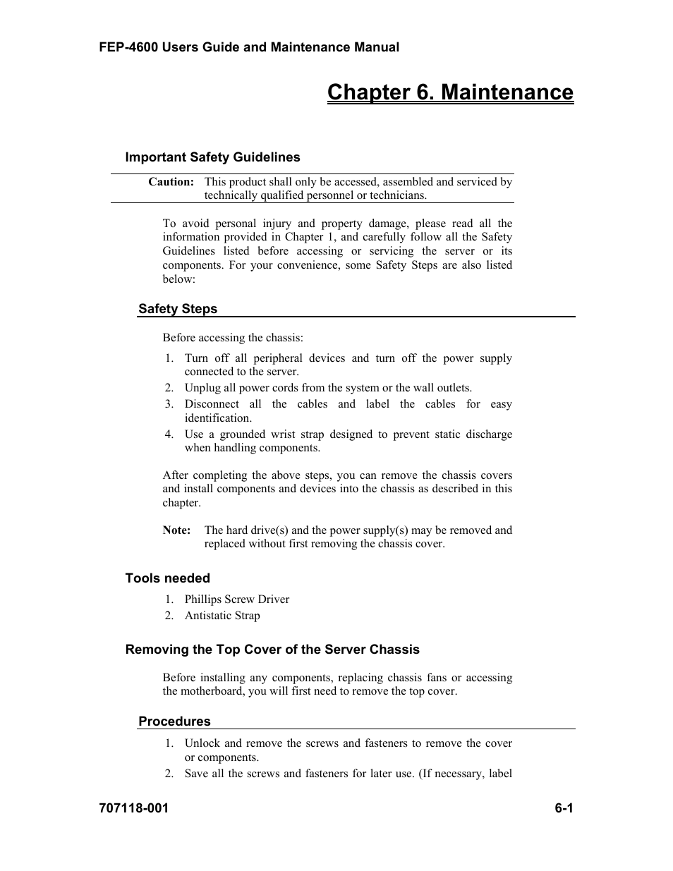 Chapter 6. maintenance | Visara FEP-4600 User Manual | Page 65 / 79