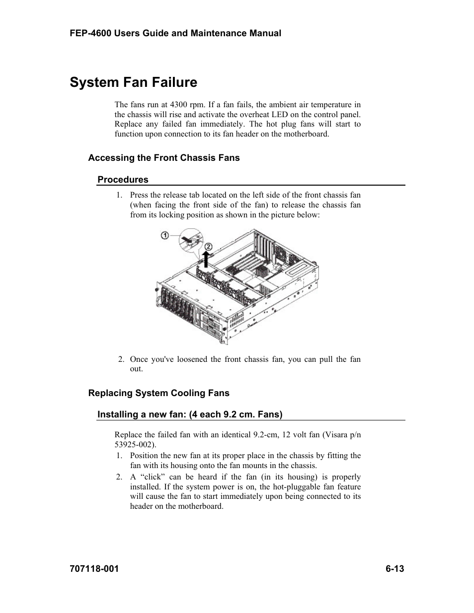 System fan failure | Visara FEP-4600 User Manual | Page 77 / 79