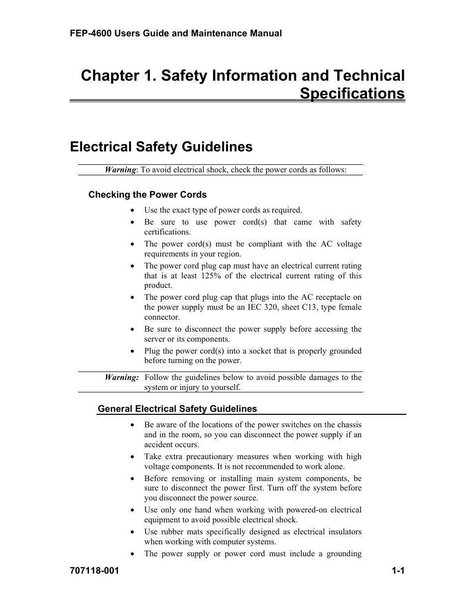 Electrical safety guidelines | Visara FEP-4600 User Manual | Page 9 / 79