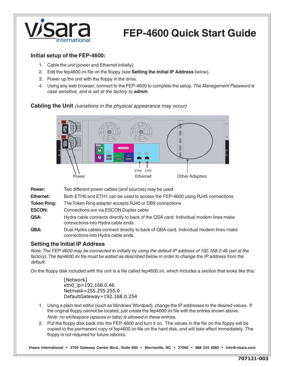 Visara FEP-4600 Quick Start User Manual | 2 pages