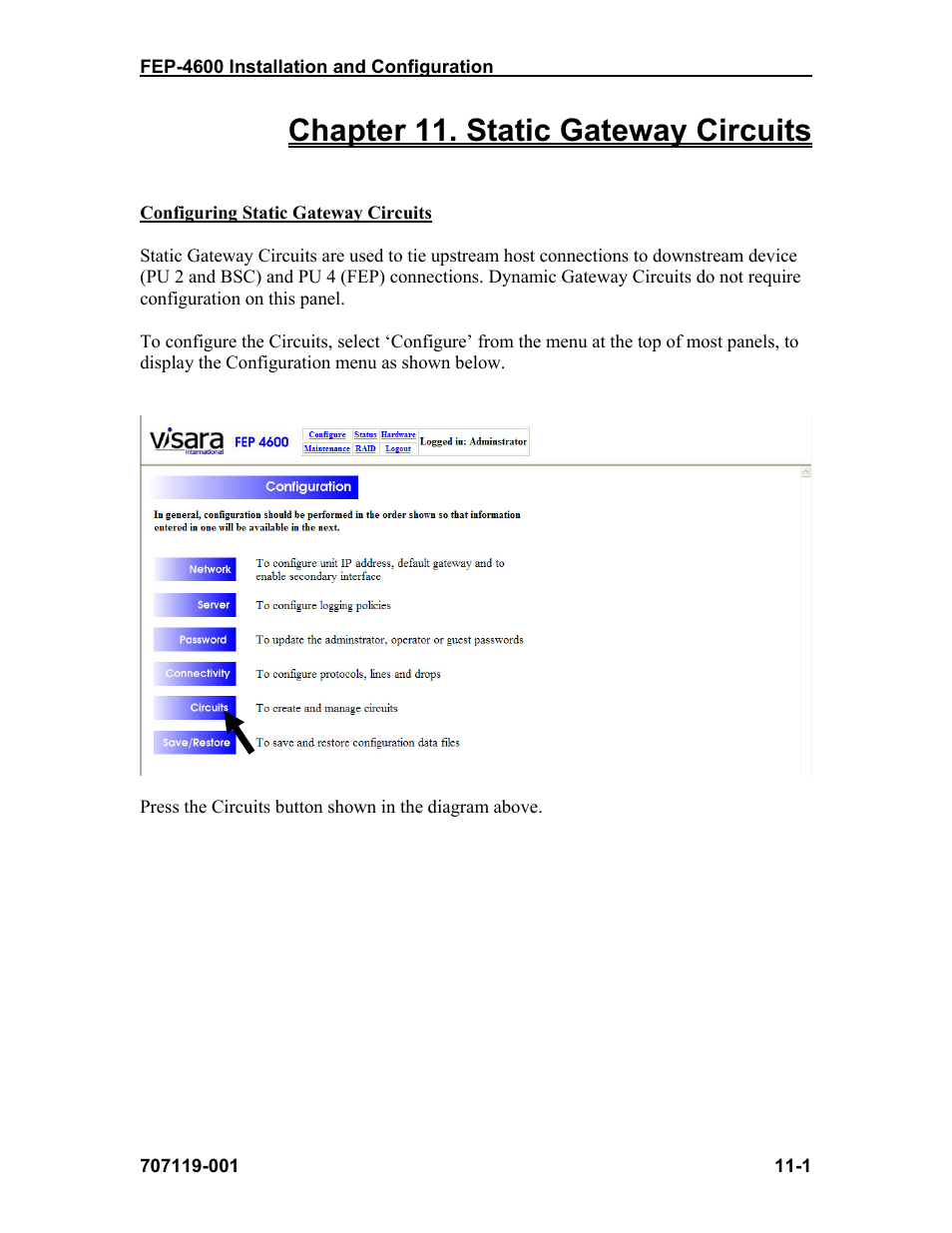 Chapter 11. static gateway circuits | Visara FEP-4600 Installation User Manual | Page 111 / 114