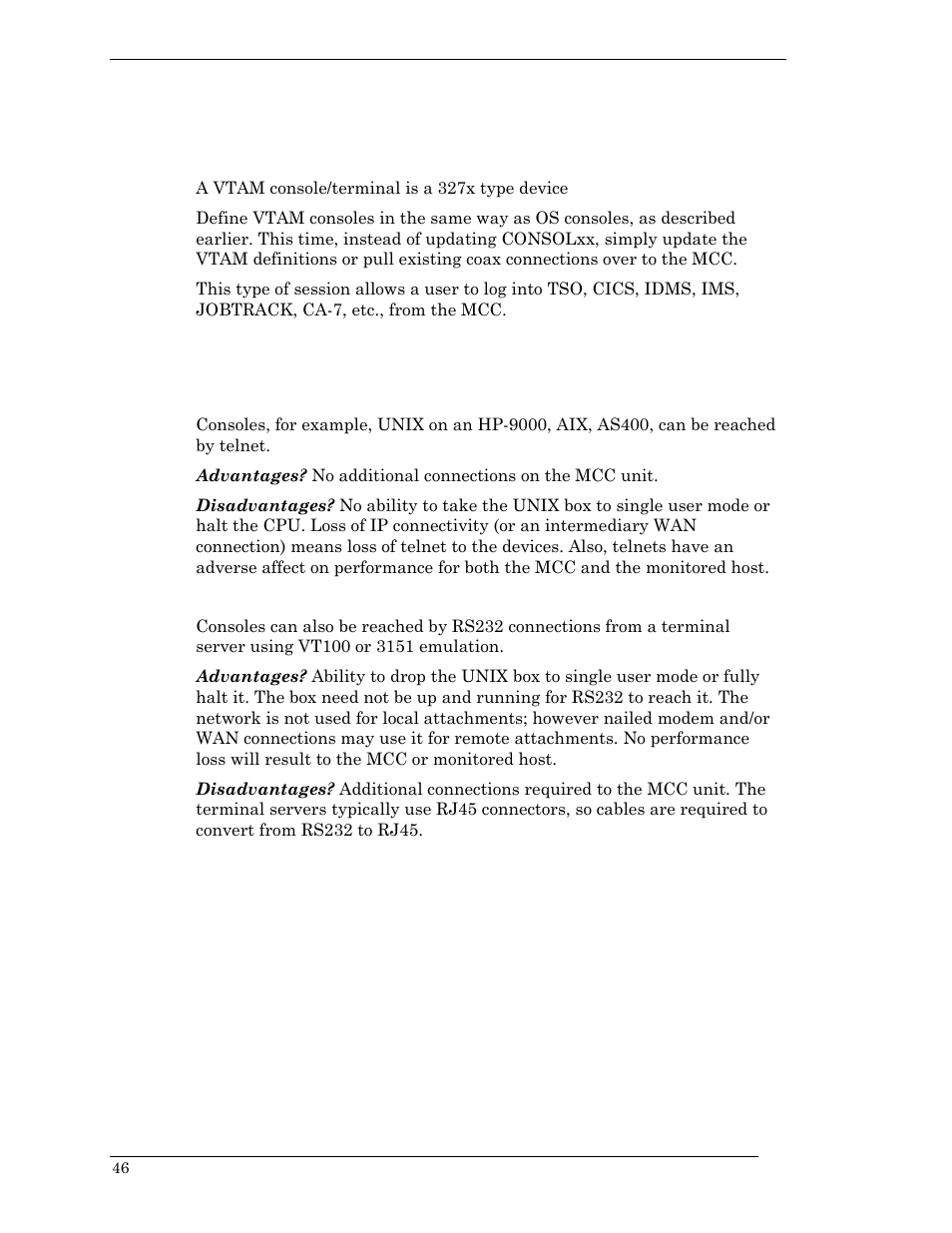 Vtam 327x console/terminal, Non-mainframe system consoles, Telnet | Rs232 | Visara Master Console Center Installation User Manual | Page 46 / 52