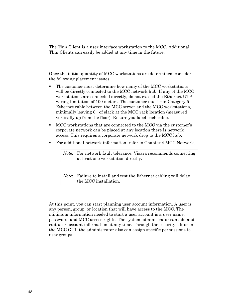 Thin client overview, Placement, User account info | Thin client overview placement user account info | Visara Master Console Center Installation User Manual | Page 48 / 52