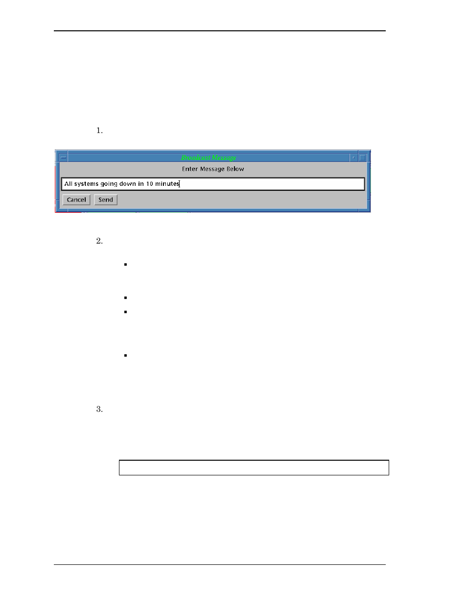 Sending a broadcast message, Figure 5. broadcast message dialog box, See sending a broadcast | Message on p, Ge 16) | Visara Master Console Center Operations Guide User Manual | Page 16 / 80