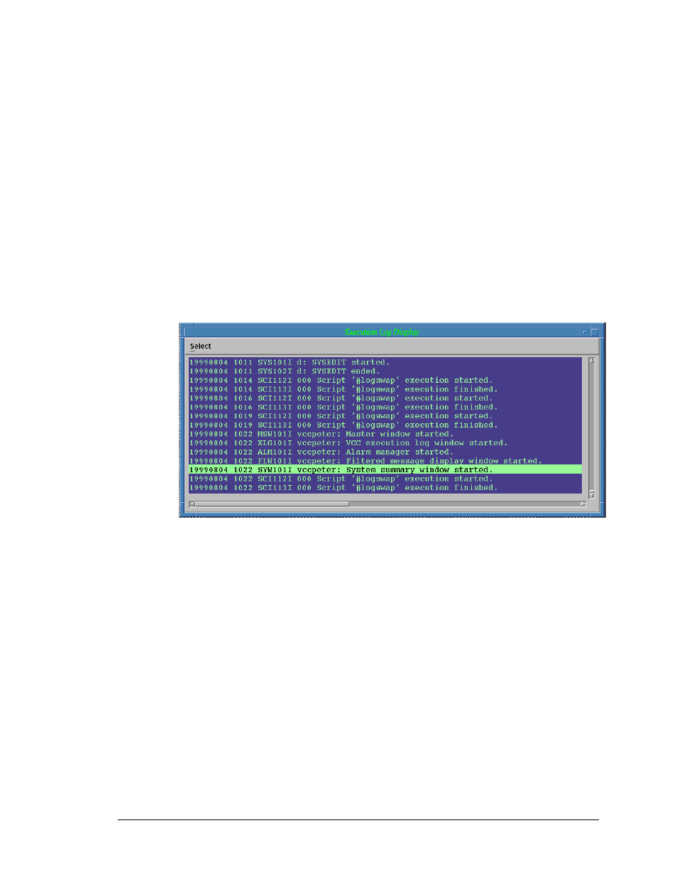 Chapter 7 monitoring the execution log, Figure 24. execution log display window | Visara Master Console Center Operations Guide User Manual | Page 59 / 80