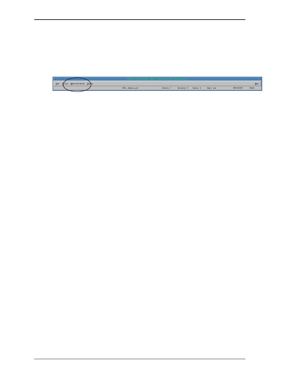 Selecting administration features, Figure 25. master window, administration option | Visara Master Console Center Operations Guide User Manual | Page 62 / 80