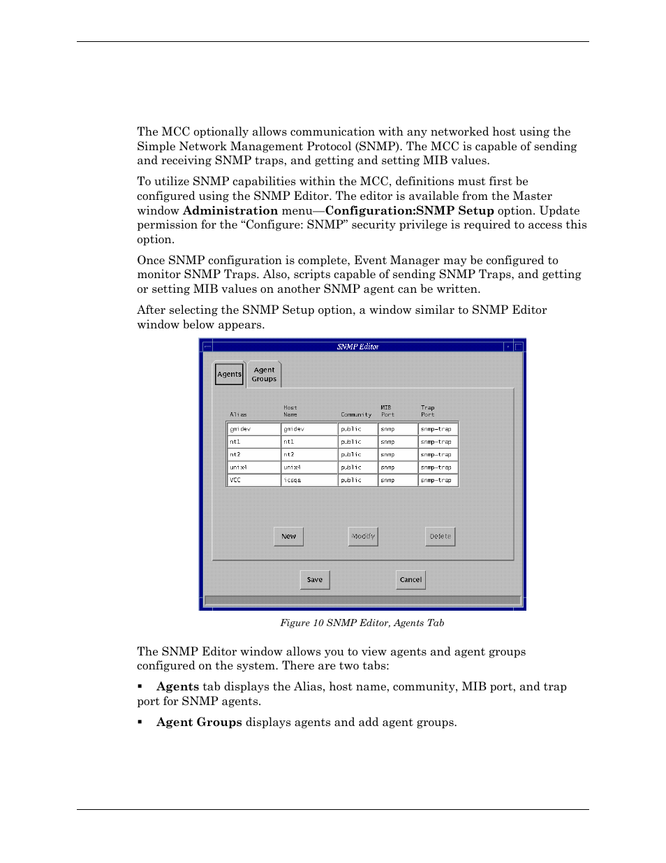 Overview, Figure 10 snmp editor, agents tab | Visara Master Console Center Administration Guide User Manual | Page 110 / 233