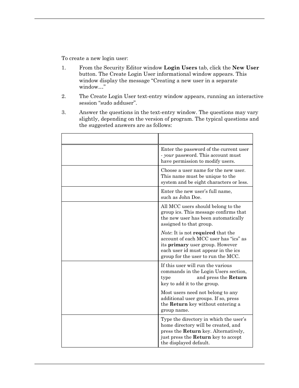 Creating new login users | Visara Master Console Center Administration Guide User Manual | Page 132 / 233