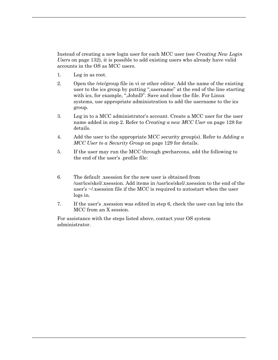 Adding an existing unix user as a mcc user | Visara Master Console Center Administration Guide User Manual | Page 134 / 233