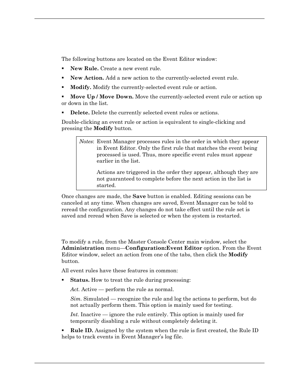 Modifying event manager rules, Common rule fields | Visara Master Console Center Administration Guide User Manual | Page 143 / 233