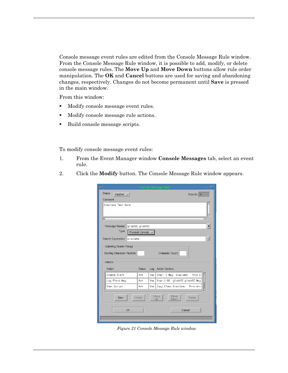 Console message event rules, Modifying console message event rules, Figure 21 console message rule window | Visara Master Console Center Administration Guide User Manual | Page 147 / 233