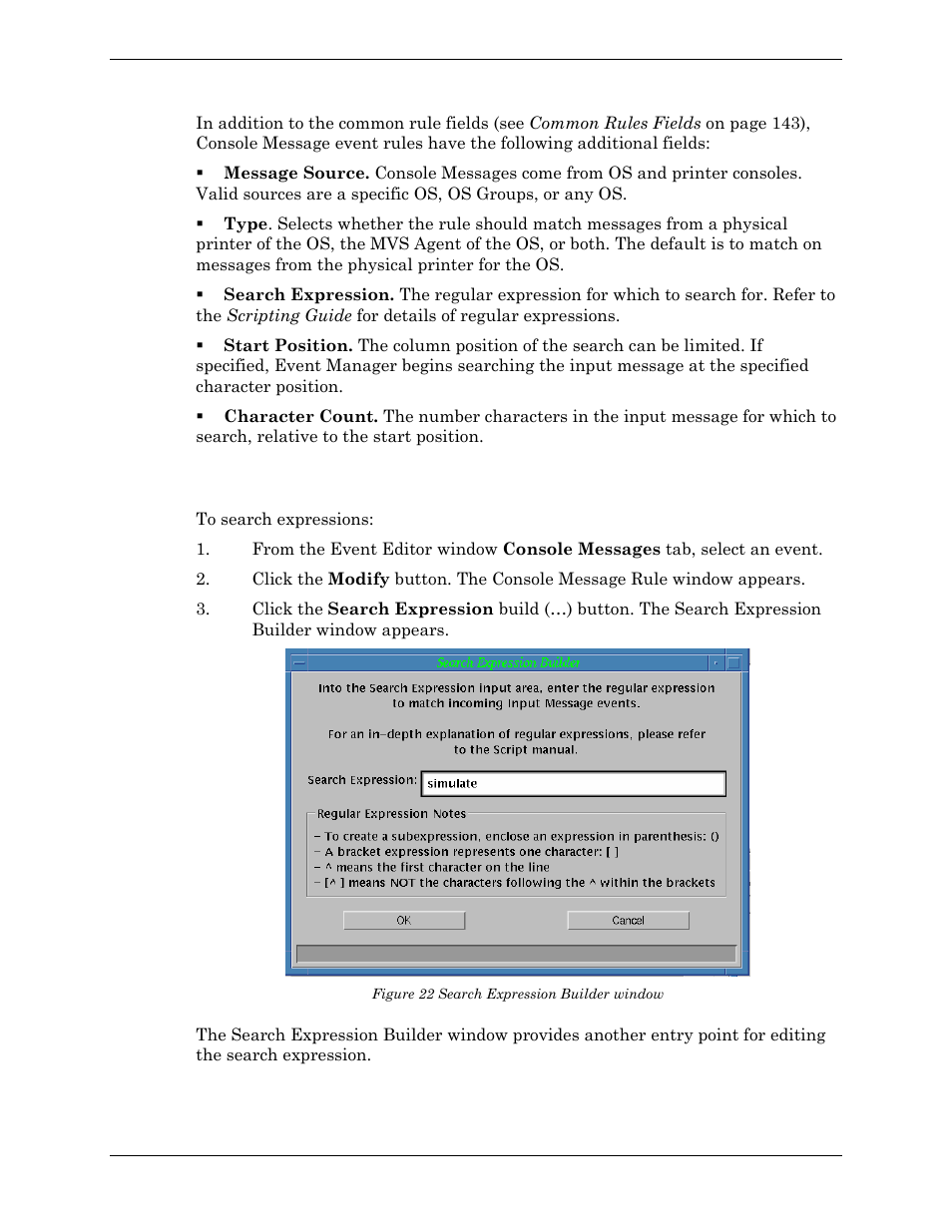 Searching console message rule expressions, Figure 22 search expression builder window | Visara Master Console Center Administration Guide User Manual | Page 148 / 233