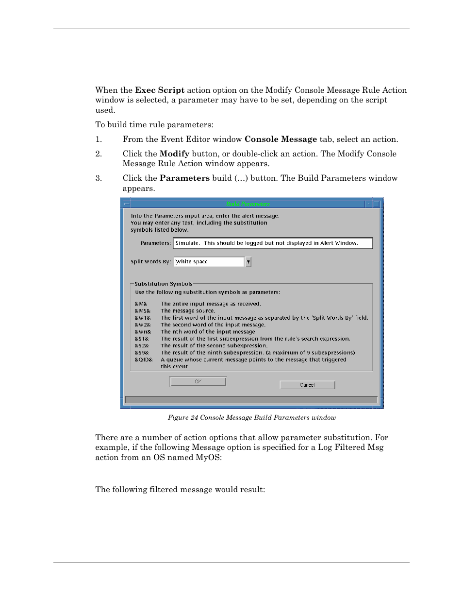 Building console message parameters, Figure 24 console message build parameters window | Visara Master Console Center Administration Guide User Manual | Page 150 / 233