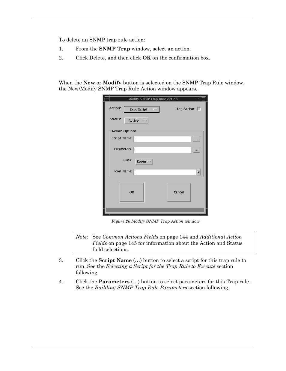 Creating or modifying snmp trap rule actions, Figure 26 modify snmp trap action window | Visara Master Console Center Administration Guide User Manual | Page 154 / 233