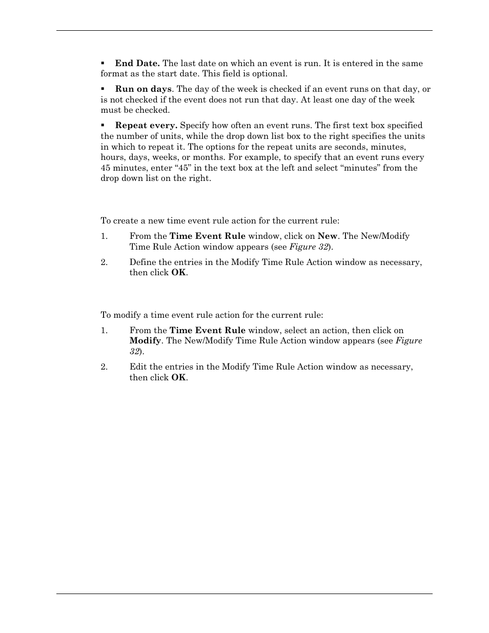 Creating a time event rule action, Modifying a time event rule action | Visara Master Console Center Administration Guide User Manual | Page 161 / 233