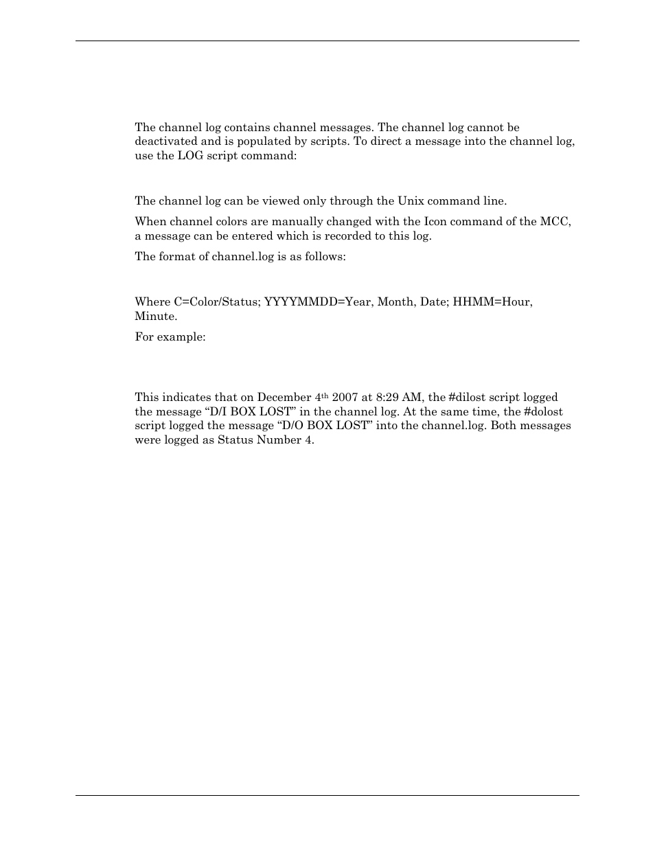 Channel.log: channel log | Visara Master Console Center Administration Guide User Manual | Page 171 / 233