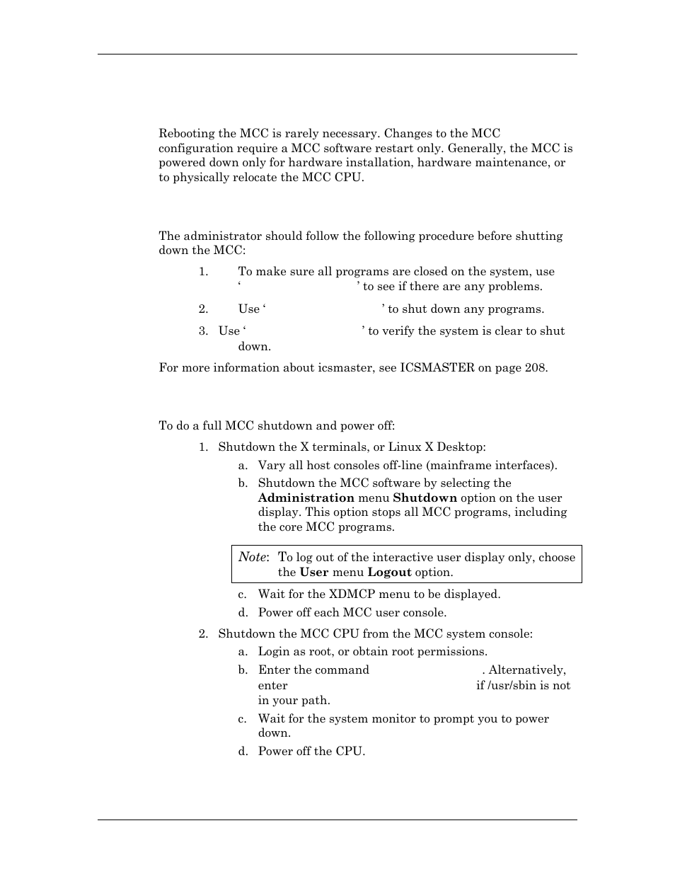 Shutting down the mcc, Before shutting down the mcc, Full shutdown of the mcc | Visara Master Console Center Administration Guide User Manual | Page 18 / 233