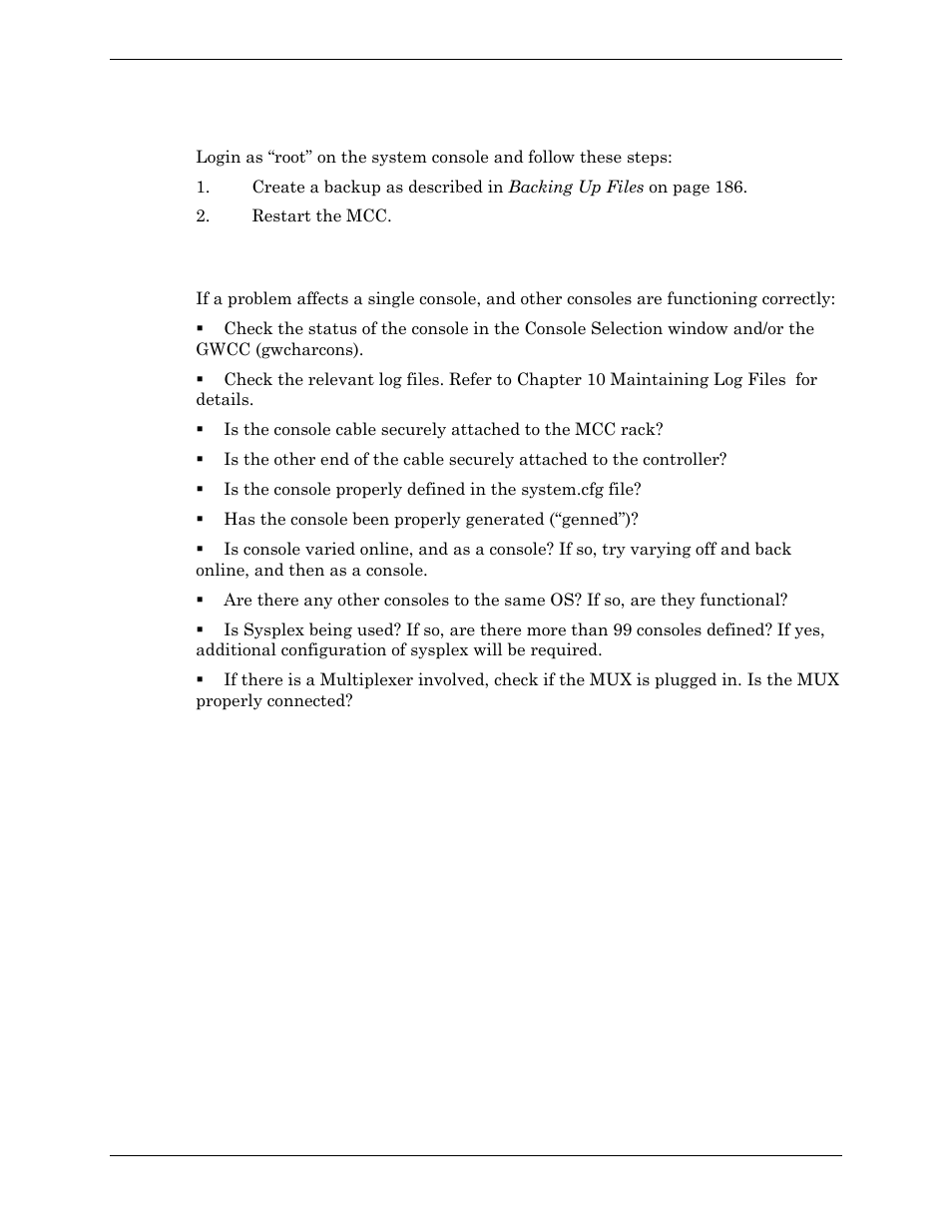 Mcc stopped/suddenly shut down, Console does not function properly | Visara Master Console Center Administration Guide User Manual | Page 207 / 233