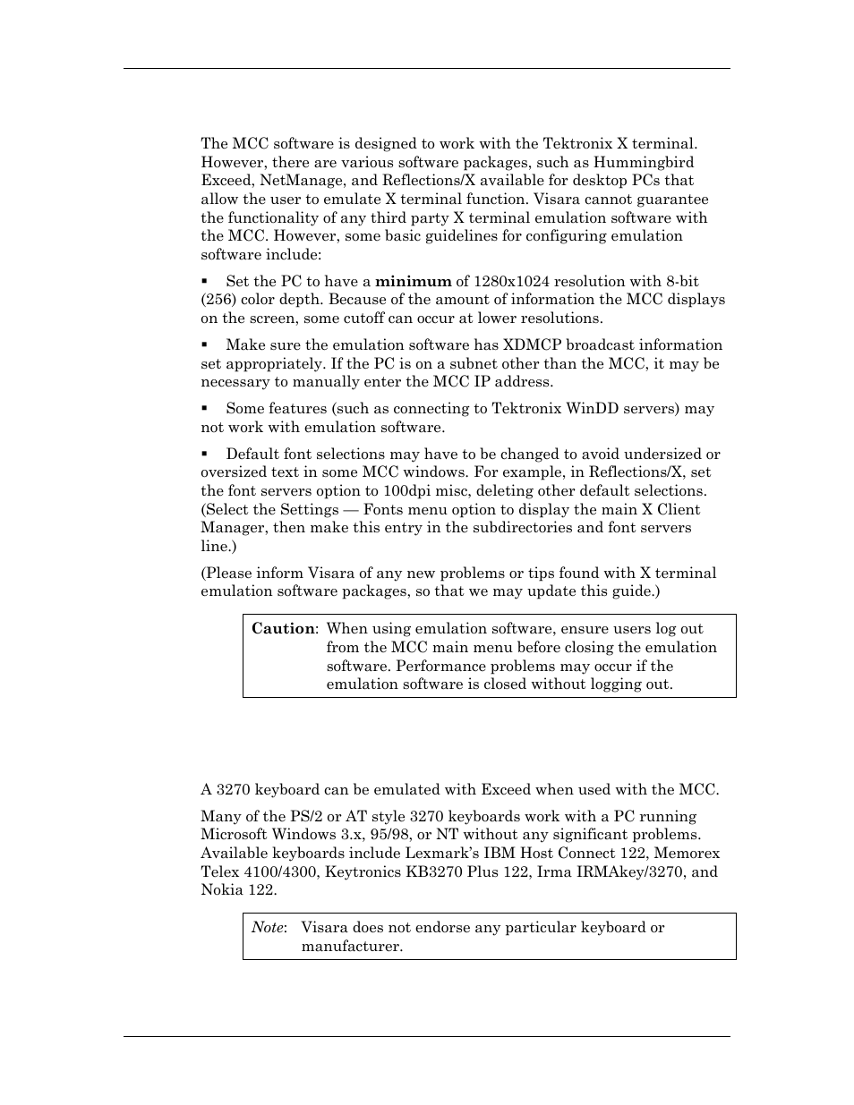 X terminal emulation software, Using exceed emulation software, Exceed with a 3270 keyboard (122-key) | Visara Master Console Center Administration Guide User Manual | Page 33 / 233