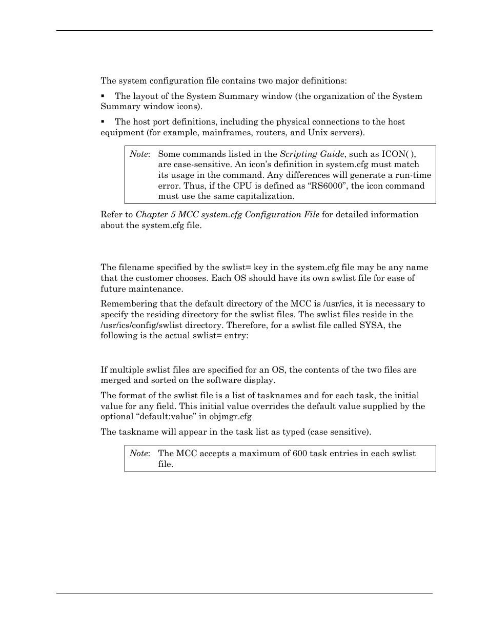 System.cfg: mcc system, Swlist=: software (task) definition lists, Example | Visara Master Console Center Administration Guide User Manual | Page 46 / 233