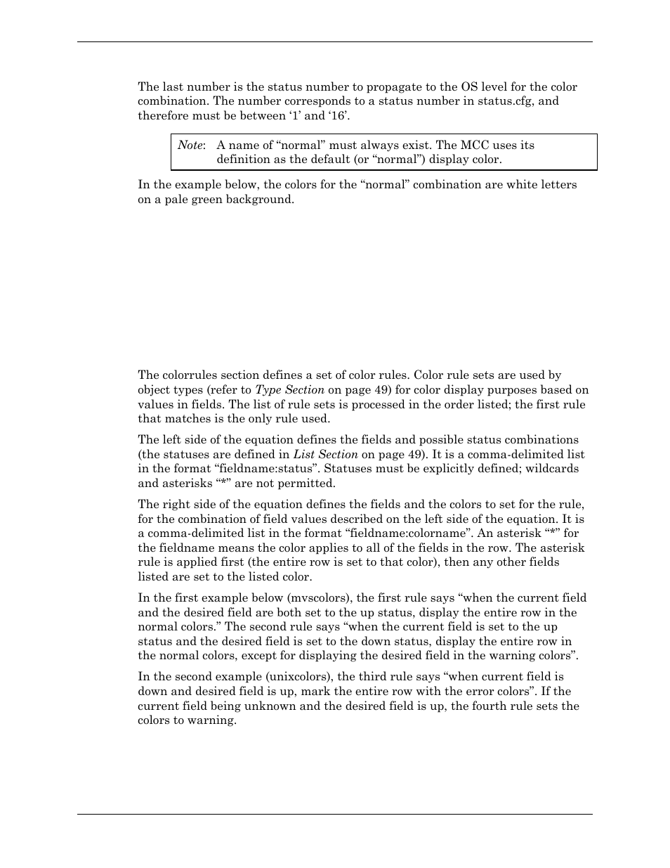 Example, Colorrules section, Examples | Visara Master Console Center Administration Guide User Manual | Page 48 / 233