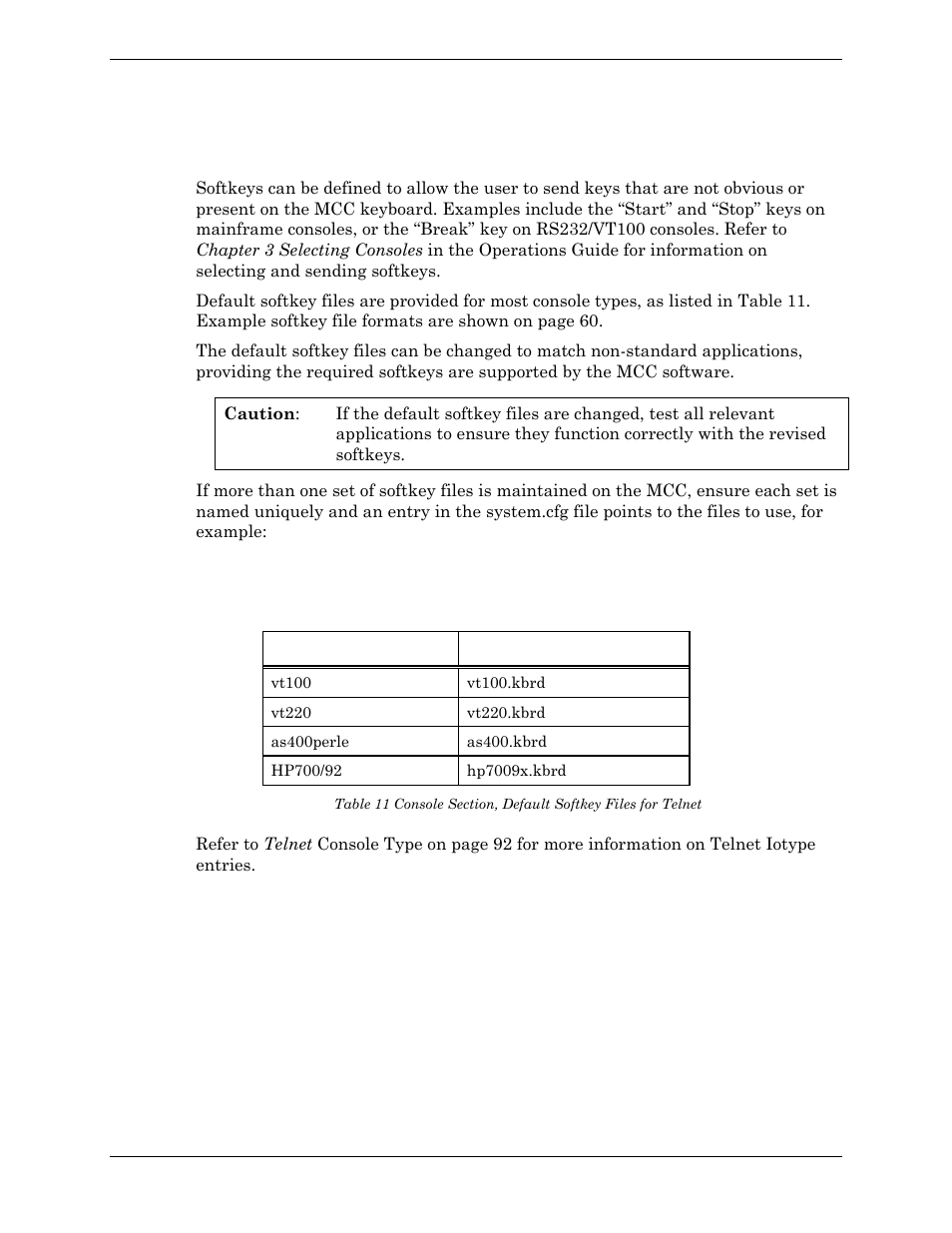 Softkey files, Default telnet softkey files | Visara Master Console Center Administration Guide User Manual | Page 59 / 233