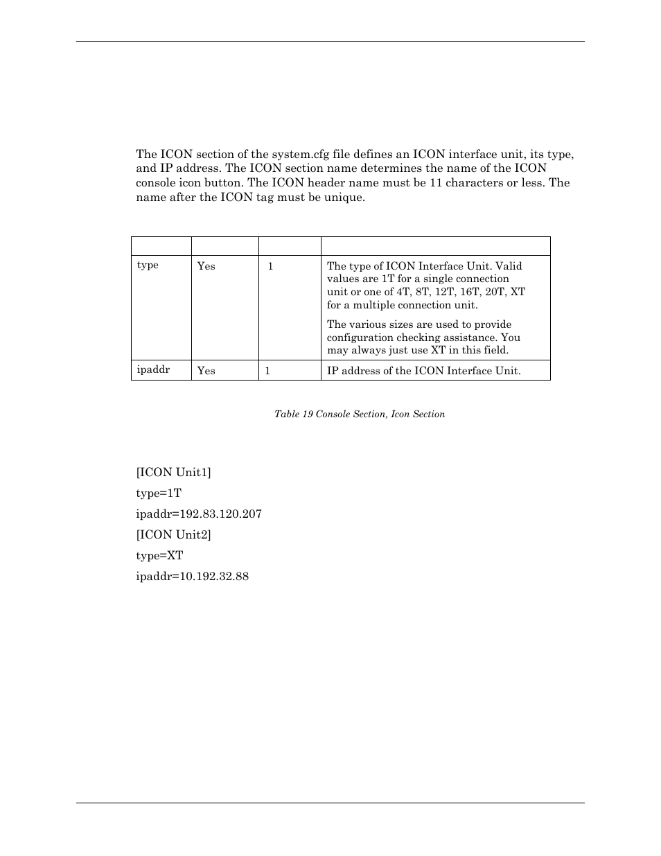 Icon section, Example, Table 19 console section, icon section | Visara Master Console Center Administration Guide User Manual | Page 90 / 233