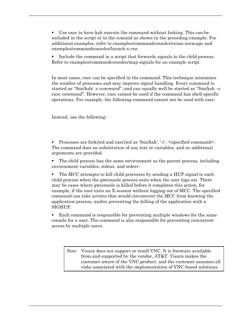 Using exec, How the mcc handles commands, Consolidation of windows nt consoles via vnc | Visara Master Console Center Administration Guide User Manual | Page 98 / 233