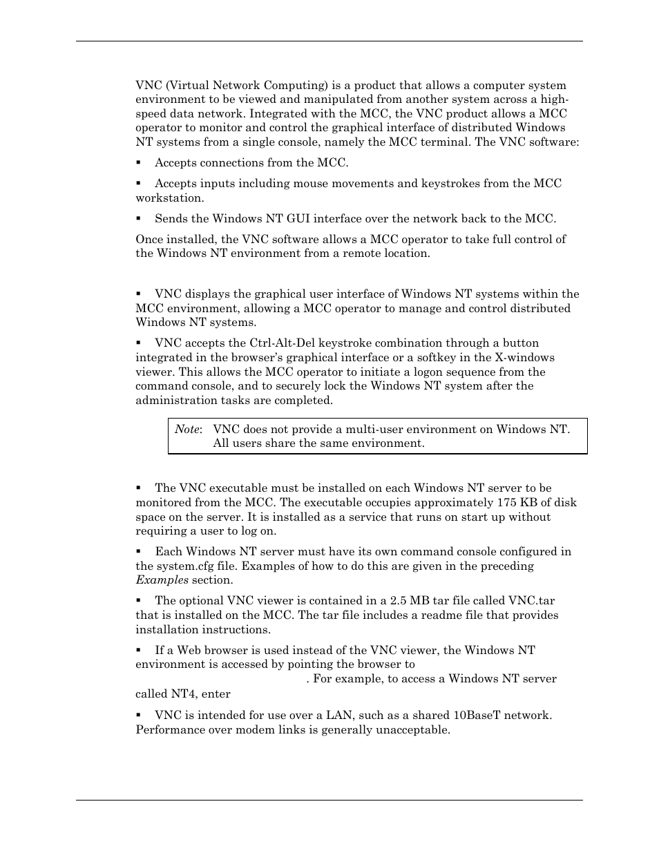 What vnc does in the mcc environment, Prerequisites | Visara Master Console Center Administration Guide User Manual | Page 99 / 233