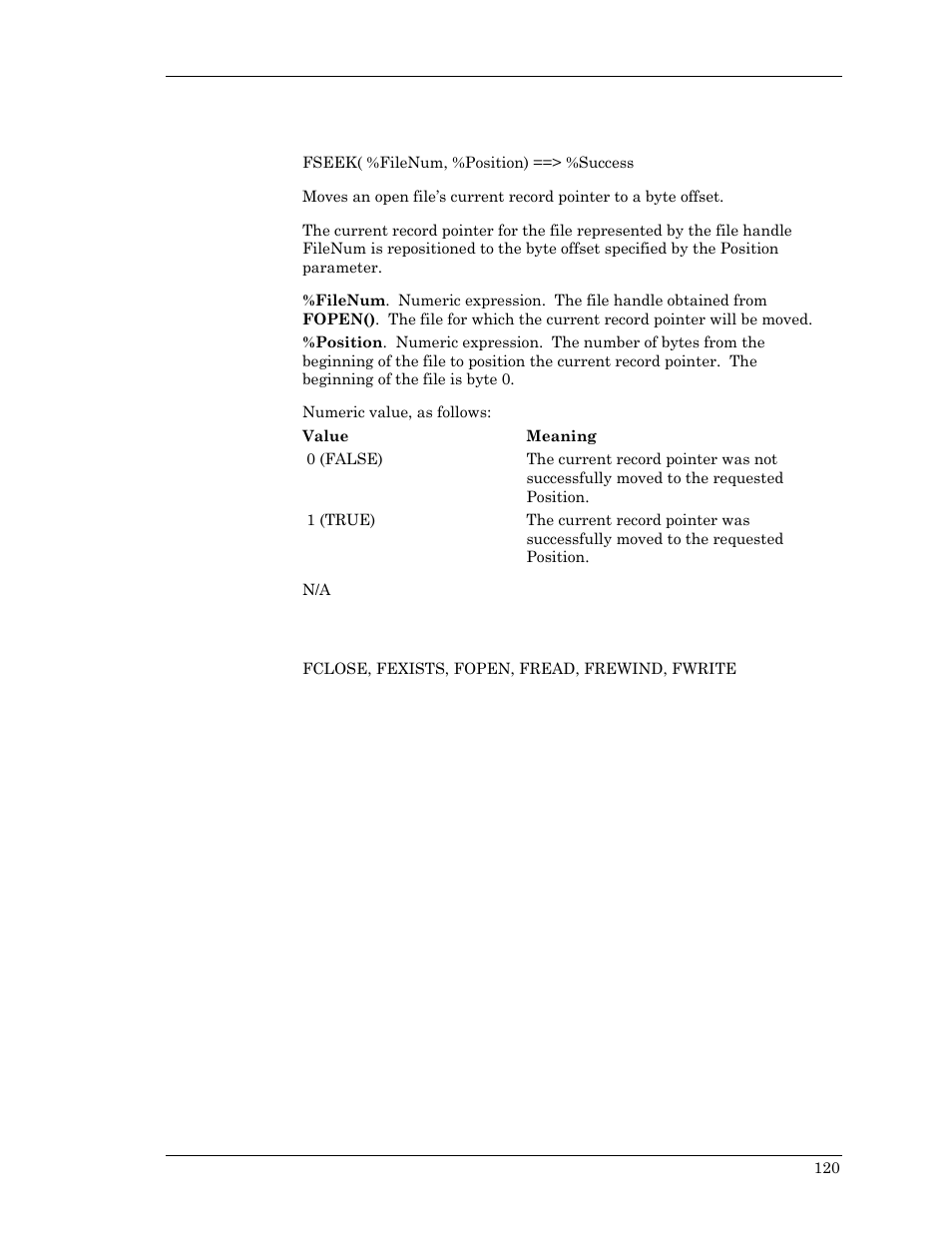 Fseek | Visara Master Console Center Scripting Guide User Manual | Page 120 / 262