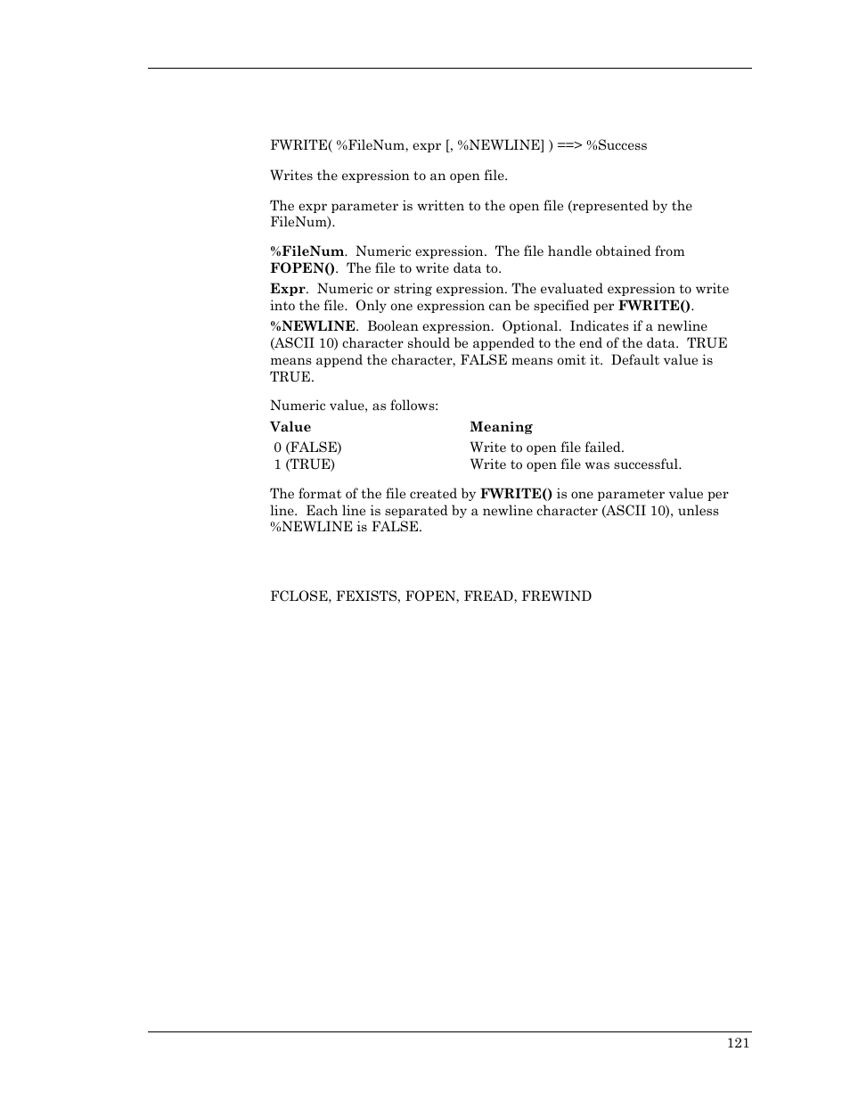 Fwrite | Visara Master Console Center Scripting Guide User Manual | Page 121 / 262