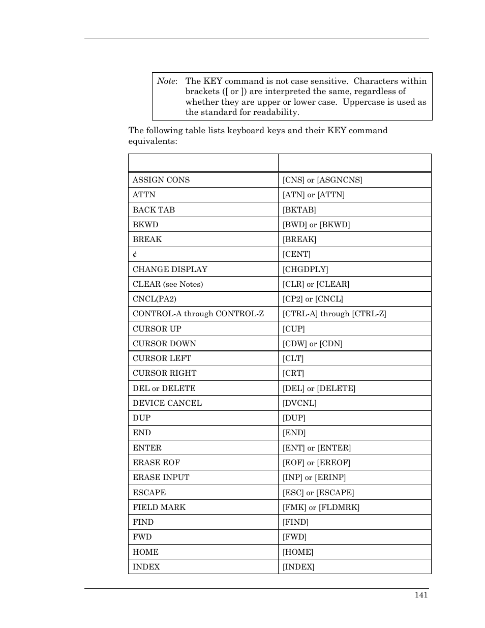 Key command specifics | Visara Master Console Center Scripting Guide User Manual | Page 141 / 262