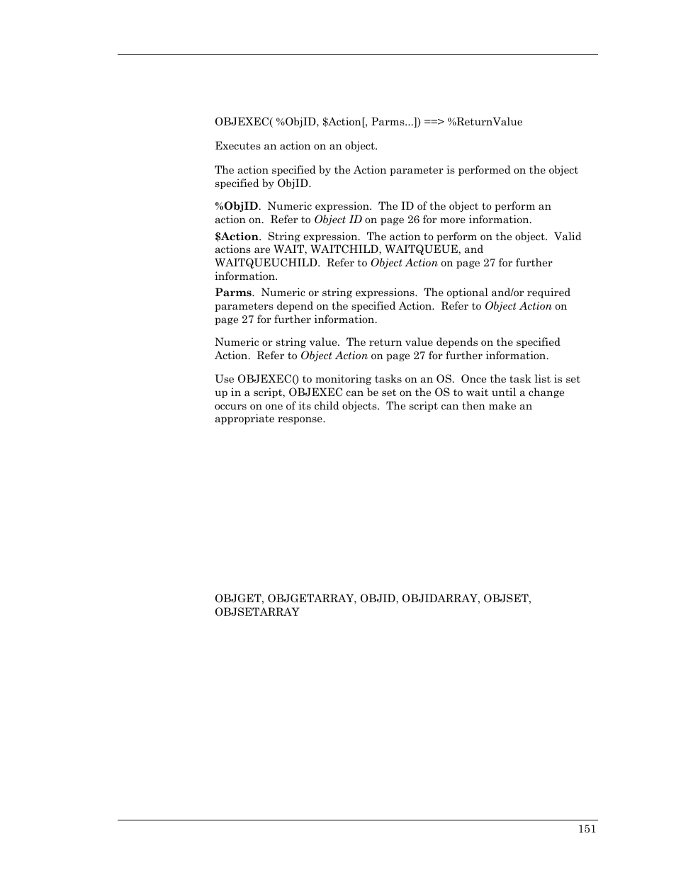 Objexec | Visara Master Console Center Scripting Guide User Manual | Page 151 / 262