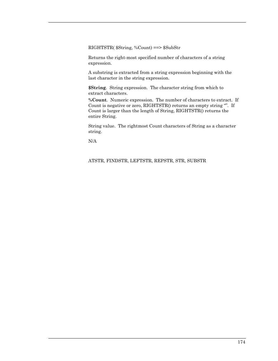 Rightstr, Repstr, substr, leftstr, Tstr, reps | Htstr, reps | Visara Master Console Center Scripting Guide User Manual | Page 174 / 262